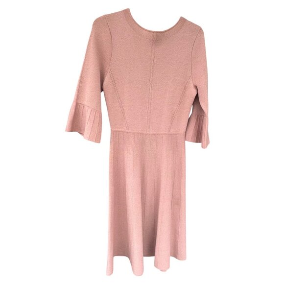 Lela Rose Blush Pink Wool Blend Dress Size Medium W/ Pleated Sleeves Mid-Length - Picture 2 of 13